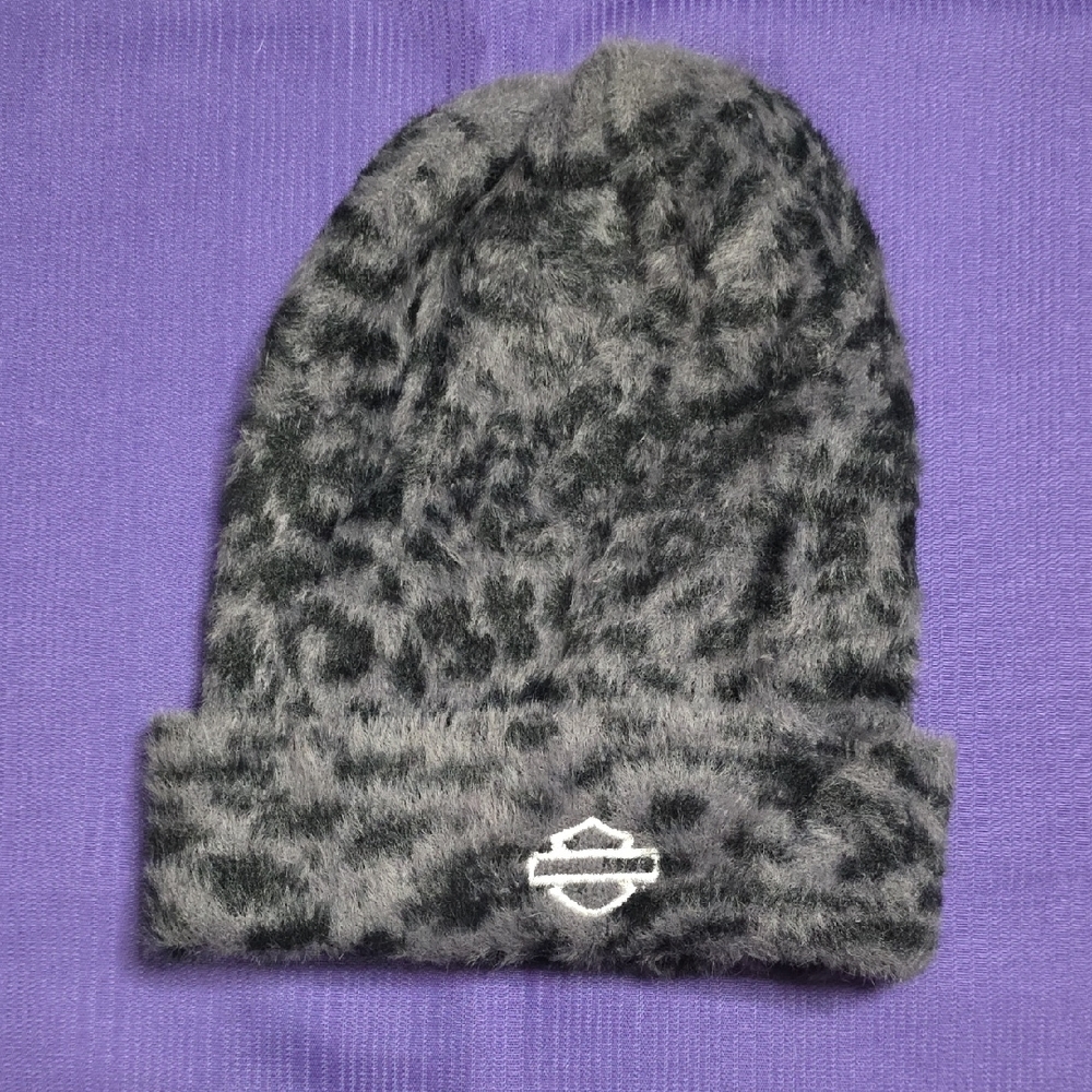 Gray and Black Fuzzy Beanie